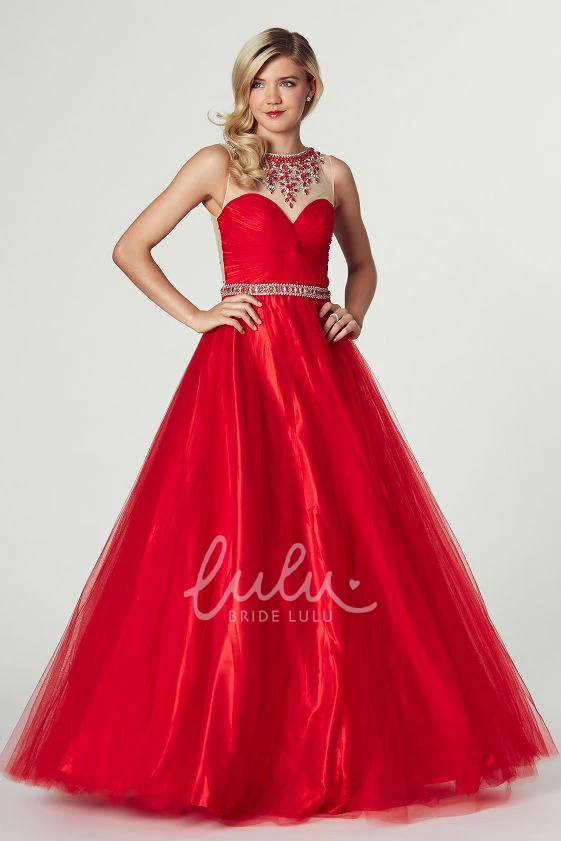 Maxi High Neck Sleeveless Ruched A-Line Tulle Prom Dress