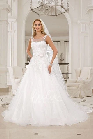 Sleeveless A-Line Tulle Wedding Dress with Appliques and Ruffles