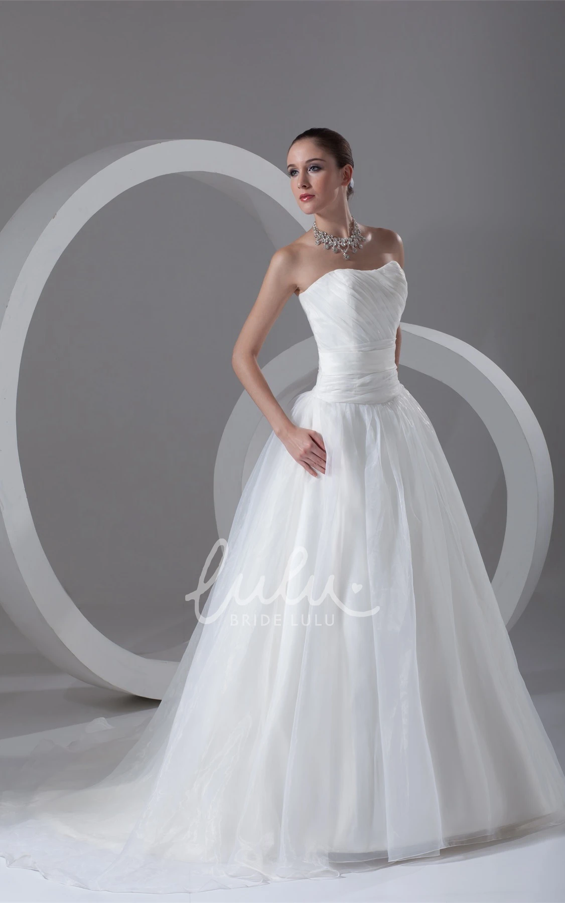 Maxi Strapless A-Line Ruched Wedding Dress with Sweep Train