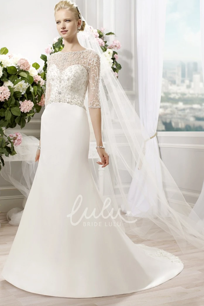 Chiffon High Neck Wedding Dress with Beading Illusion and Court Train
