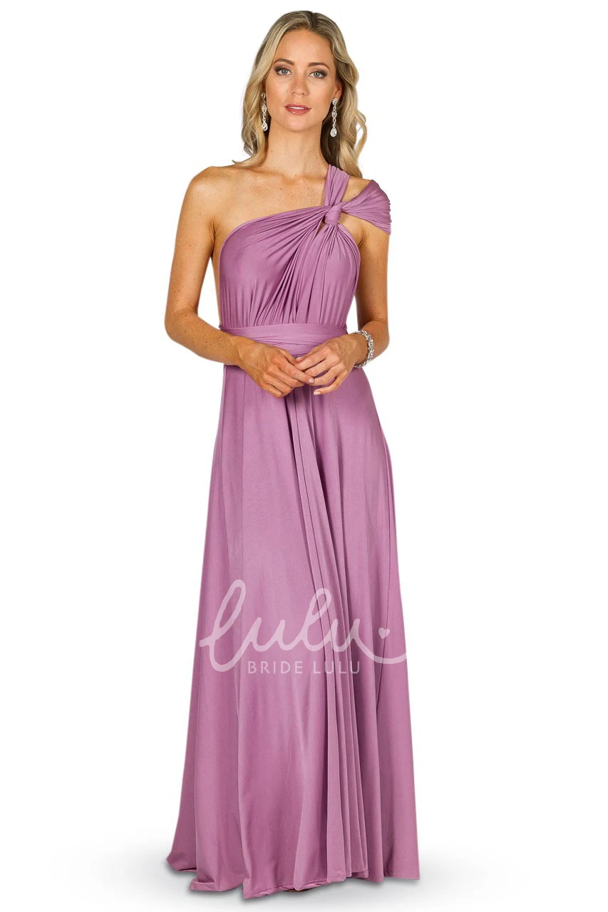 Sleeveless One-Shoulder Jersey Bridesmaid Dress with Bow Convertible Style