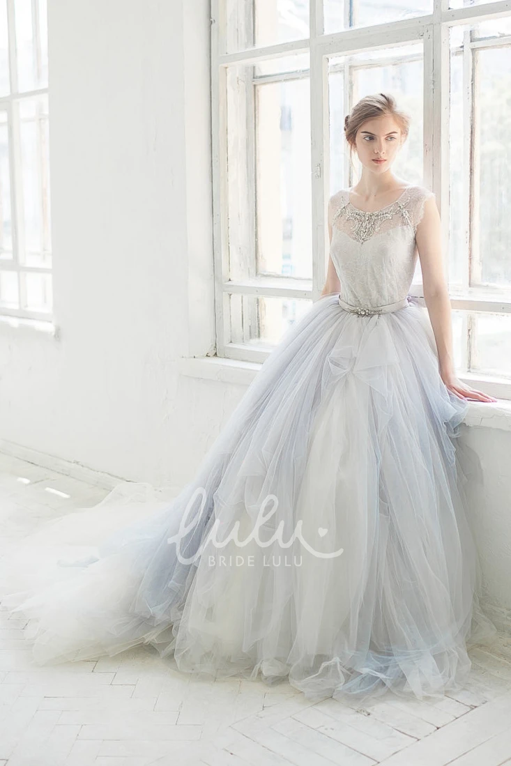 Modest Princess A-Line Short Sleeve Boho Lace Tulle Floor Wedding Dress Western Modern Ball Gown with Train