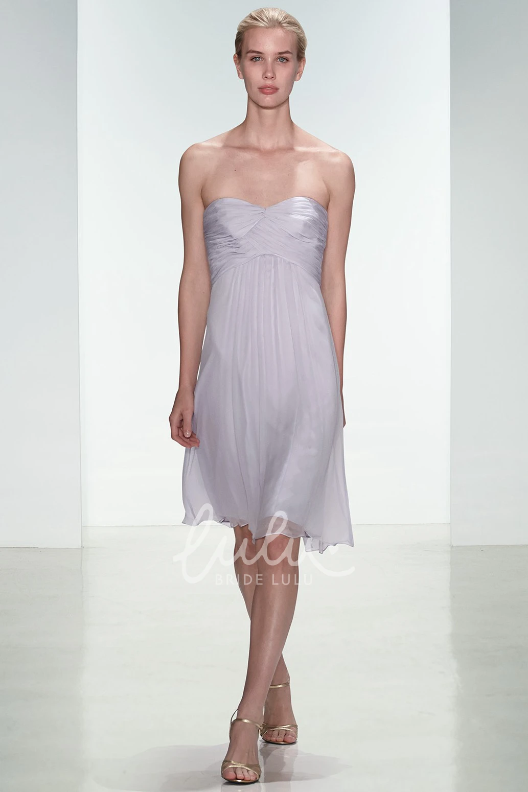 Ruched Knee-Length Empire Tulle Bridesmaid Dress Strapless