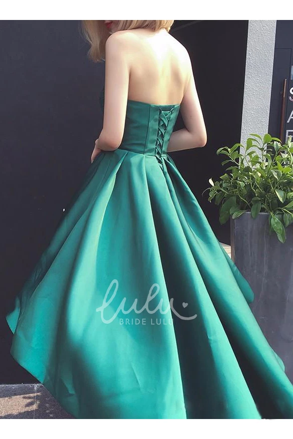 Sexy Strapless Satin High-Low Gown with Ruching Unique Prom Dress