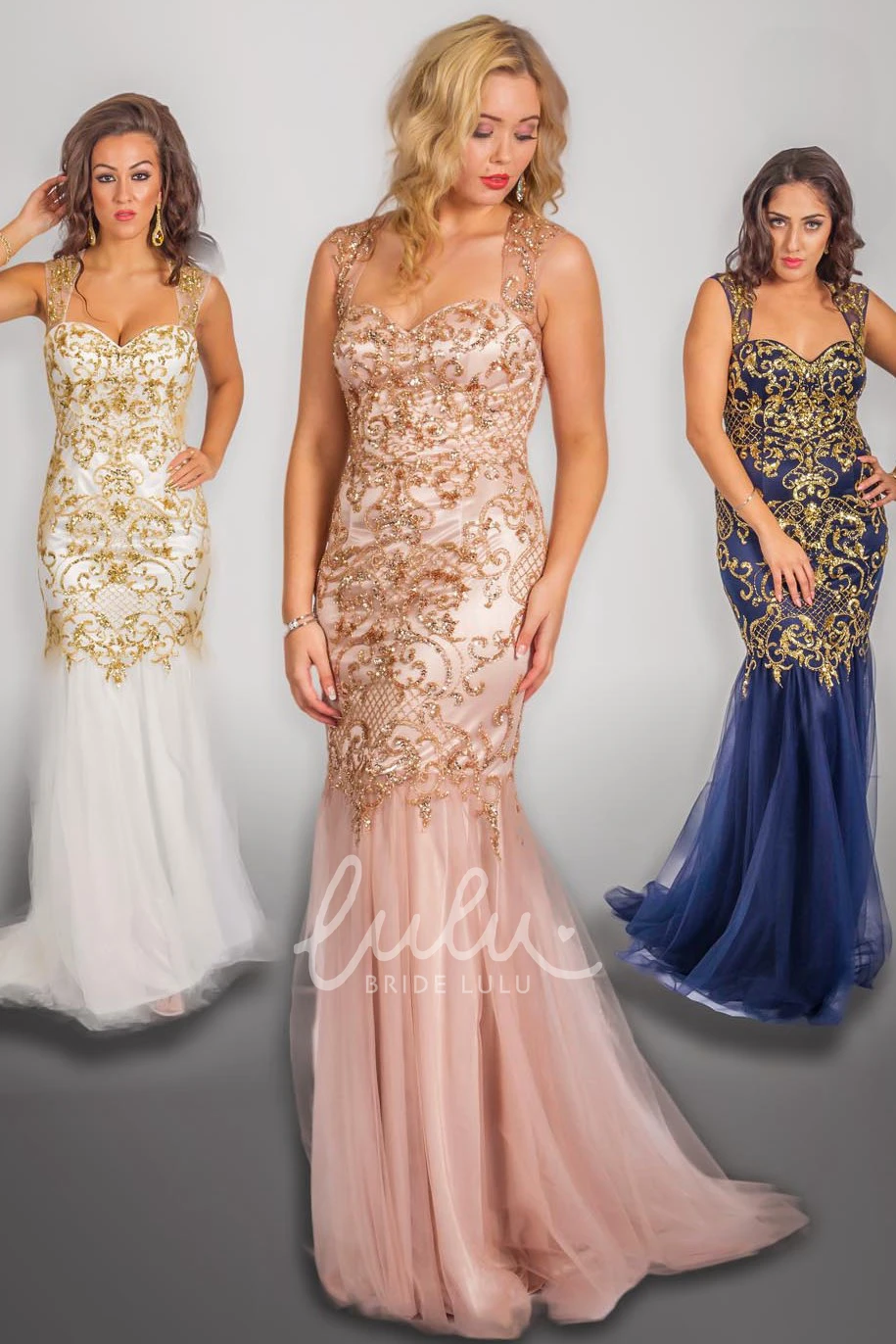 Sleeveless Beaded Tulle&Satin Prom Dress with Sequins Sheath Long Strapped Classy
