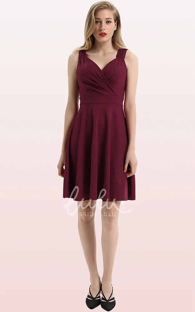 Sleeveless A Line Jersey V-neck Cocktail Dress with Ruffles Casual Prom Dress