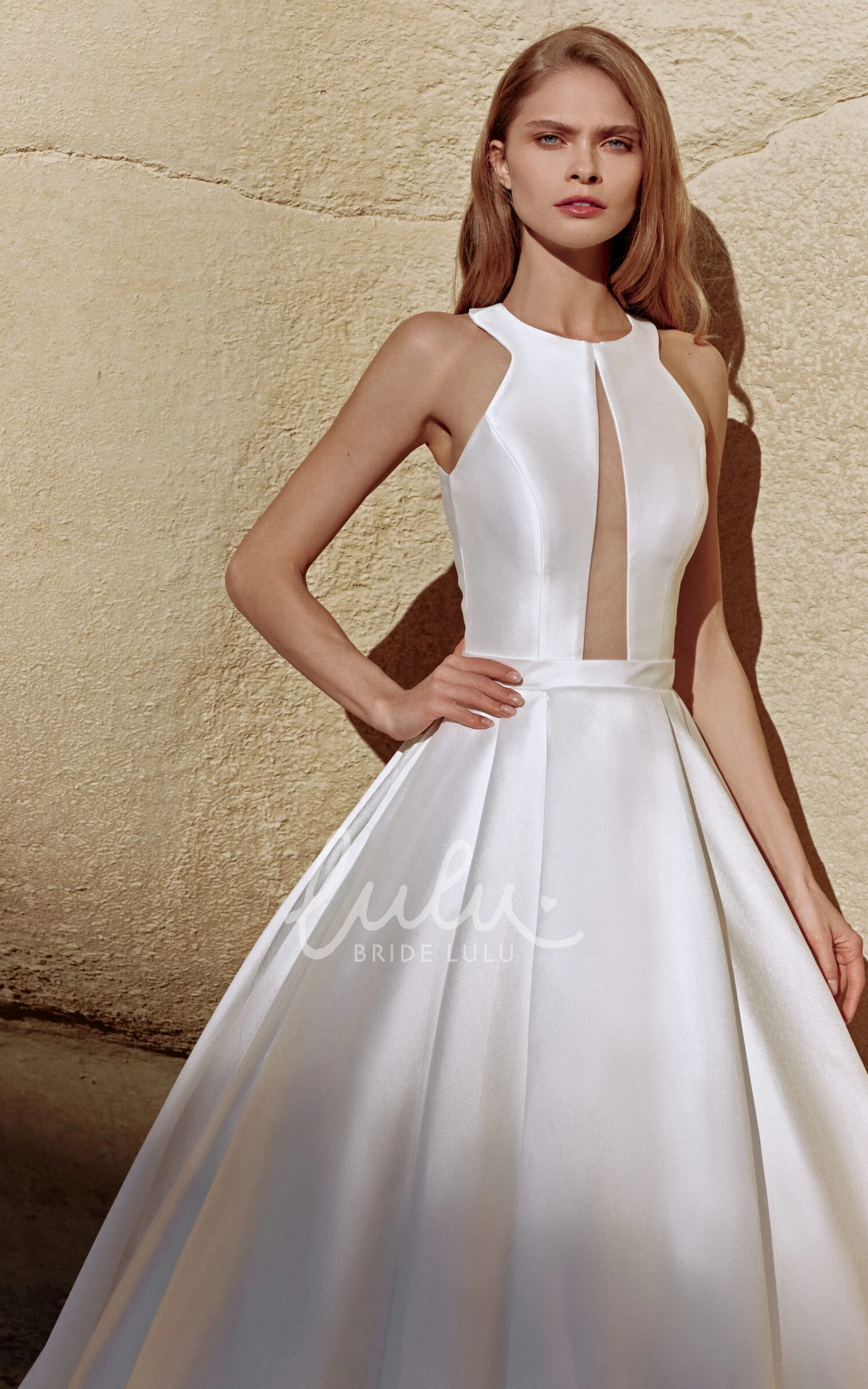 Satin Halter Ball Gown Court Train Wedding Dress Classic & Chic