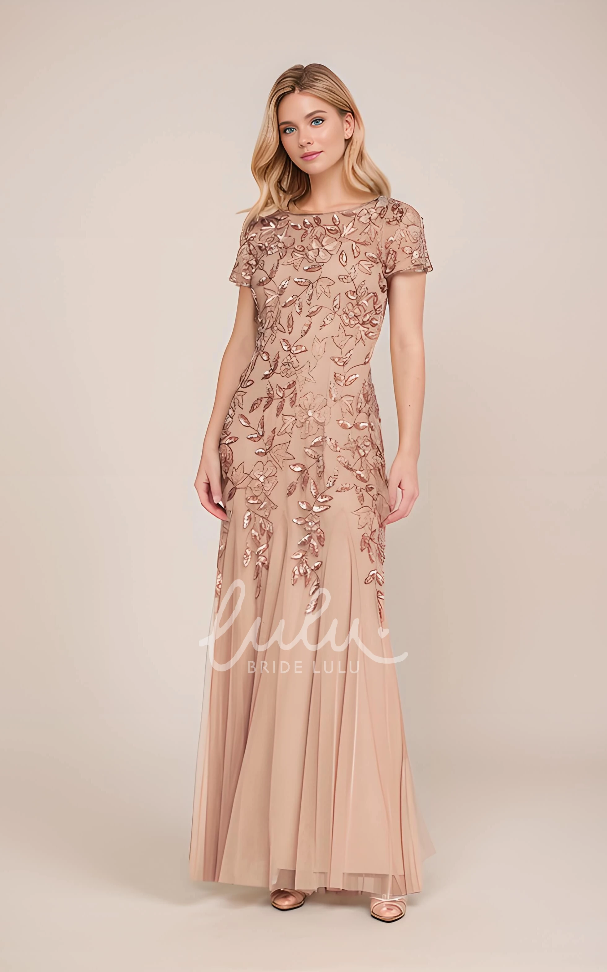 Casual Short Sleeve Mother Of Bridals Dress with Hand-Beaded Flower