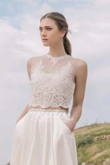 Halter Lace Chiffon Wedding Dress with Satin