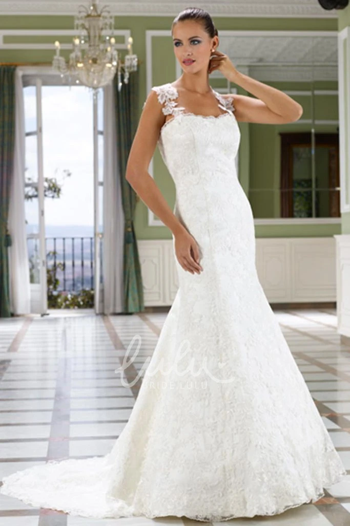 Lace Sleeveless Wedding Dress with Deep-V Back and Court Train Trumpet Floor-Length