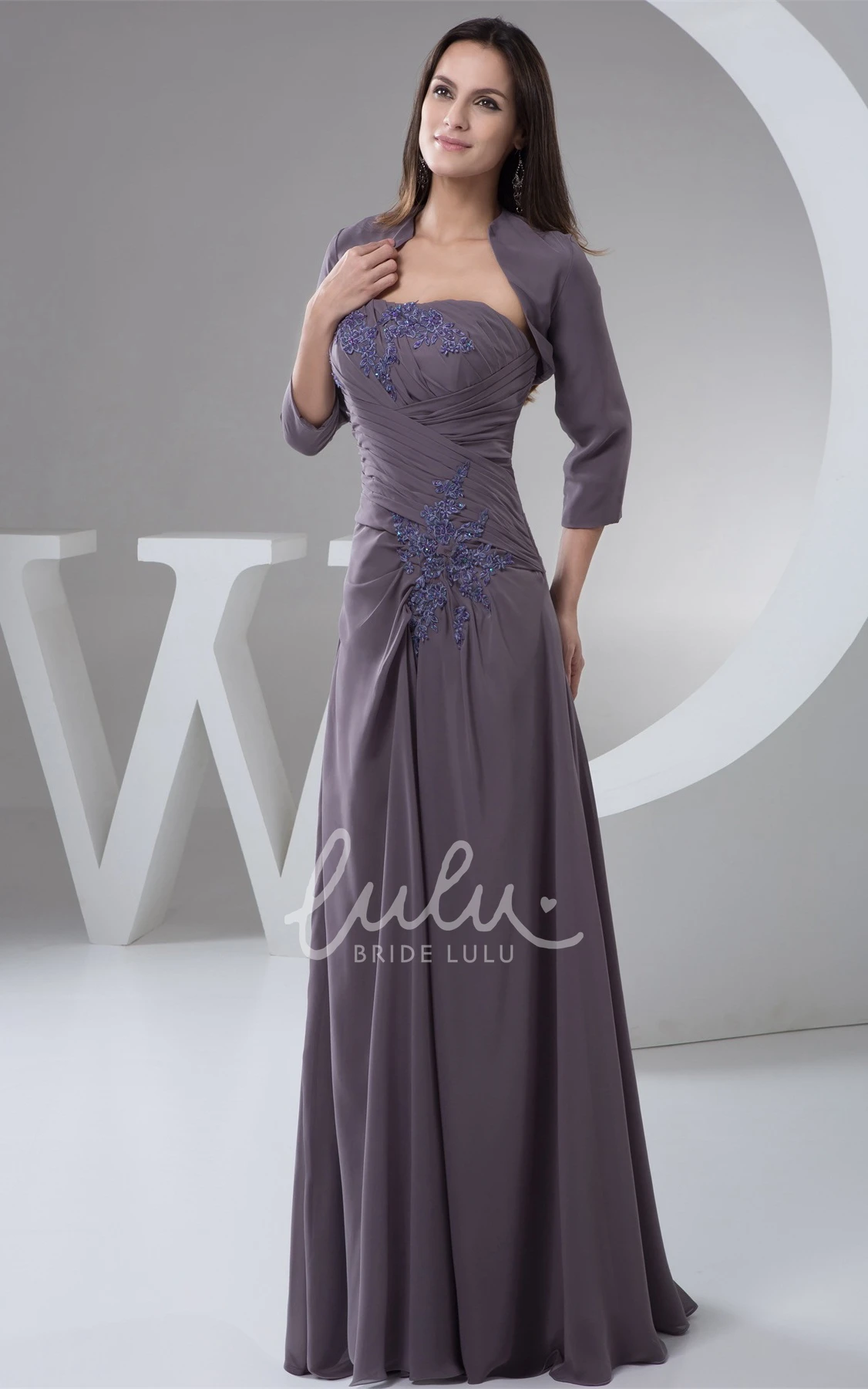 Chiffon Sheath Formal Dress with Appliques and Bolero Elegant and Flowy