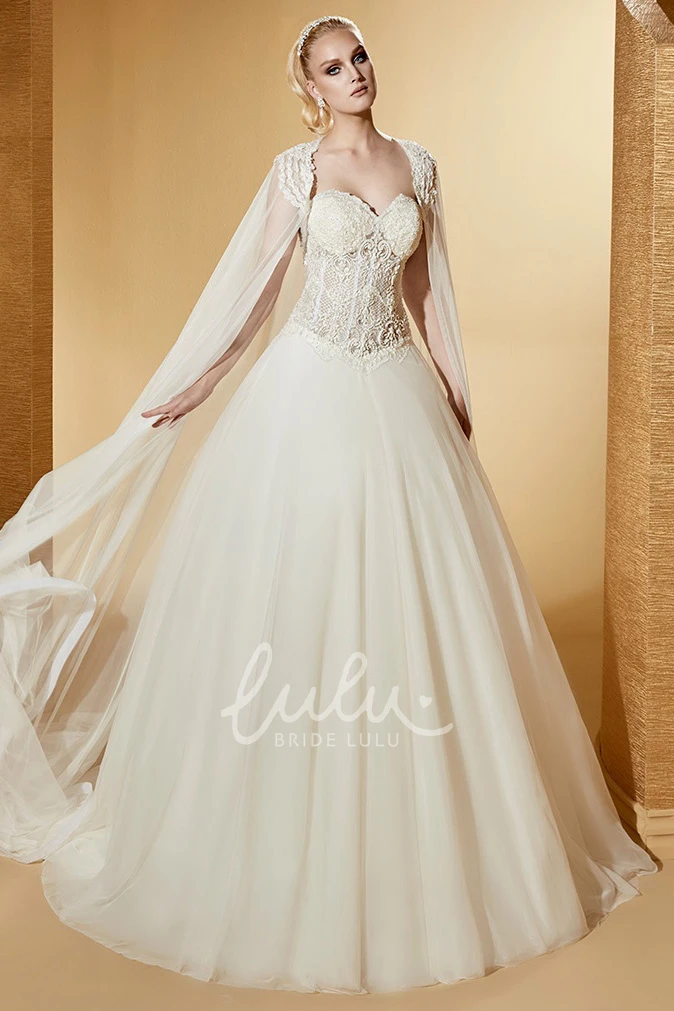 Lace Corset Wedding Dress with Sweetheart Neckline Detachable Cape and A-Line Silhouette