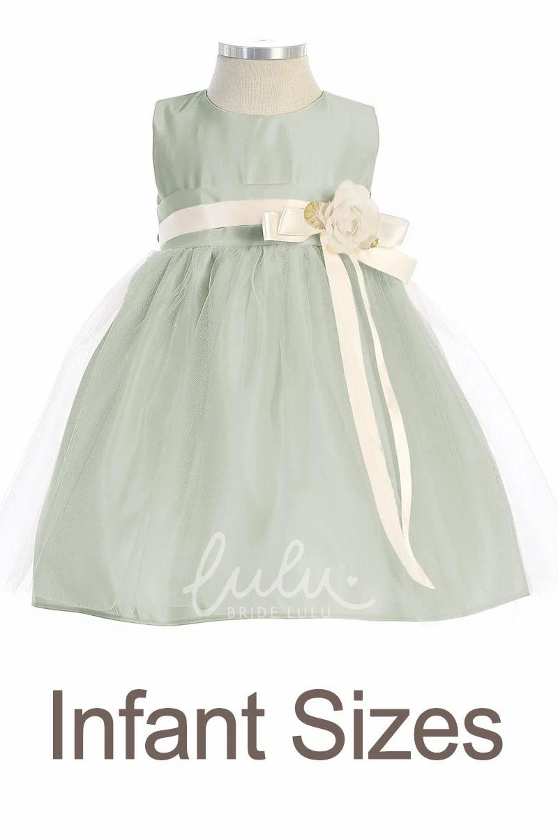 Tiered Tulle and Satin Flower Girl Dress Tea-Length 