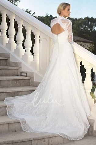 Long-Sleeve Lace A-Line Wedding Dress with Appliques and Cape