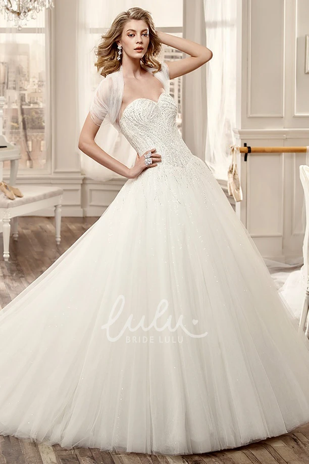 Beaded Sweetheart Wedding Dress with Long Ruched Tulle Skirt Unique