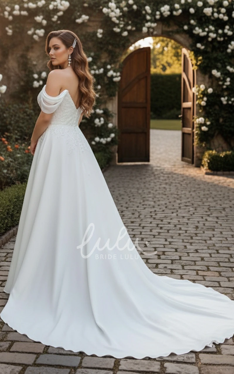 Elegant Plus-size Lace Wedding Dress with A-Line V-Neck Low Back Curvy Flattering Bridal Gown