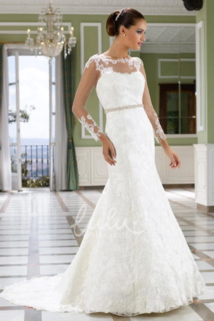Lace Sleeveless Wedding Dress with Deep-V Back and Court Train Trumpet Floor-Length
