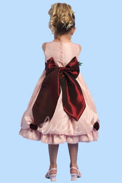Taffeta Floral Tea-Length Flower Girl Dress Unique