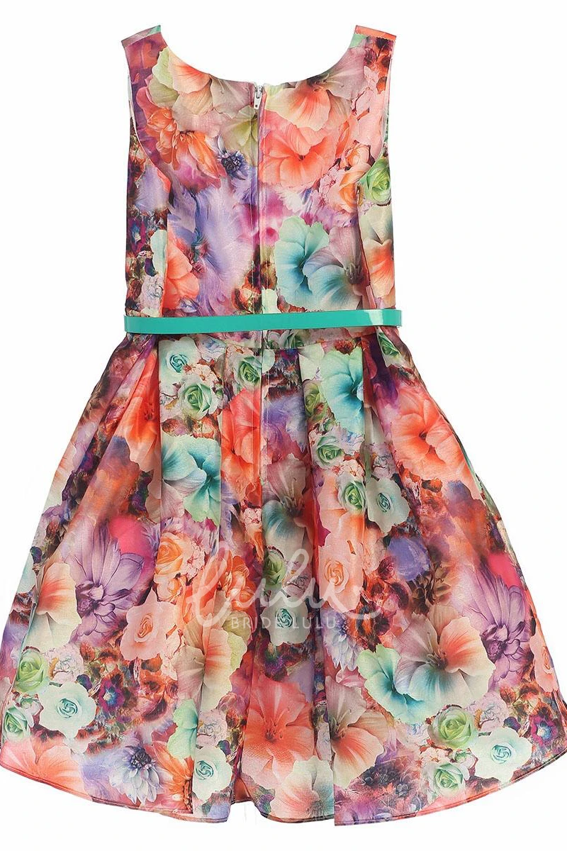 Knee-Length Pleated Floral Tiered Flower Girl Dress with Elegant Design