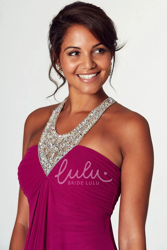 Beaded Sleeveless Empire Chiffon Prom Dress with V-Neck