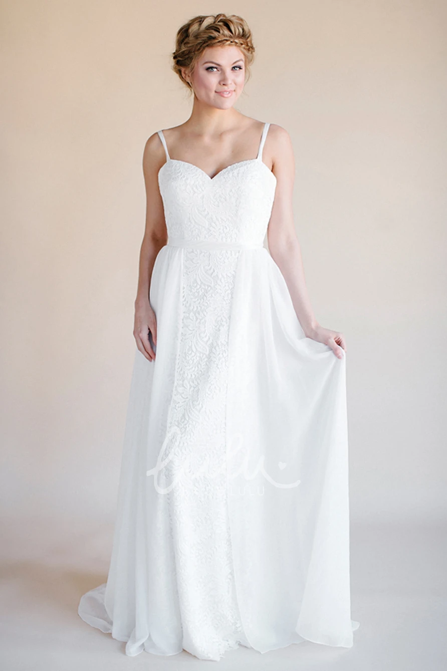 Sheath Long Sleeveless Spaghetti Lace Wedding Dress Lace Sleeveless Sheath Wedding Dress