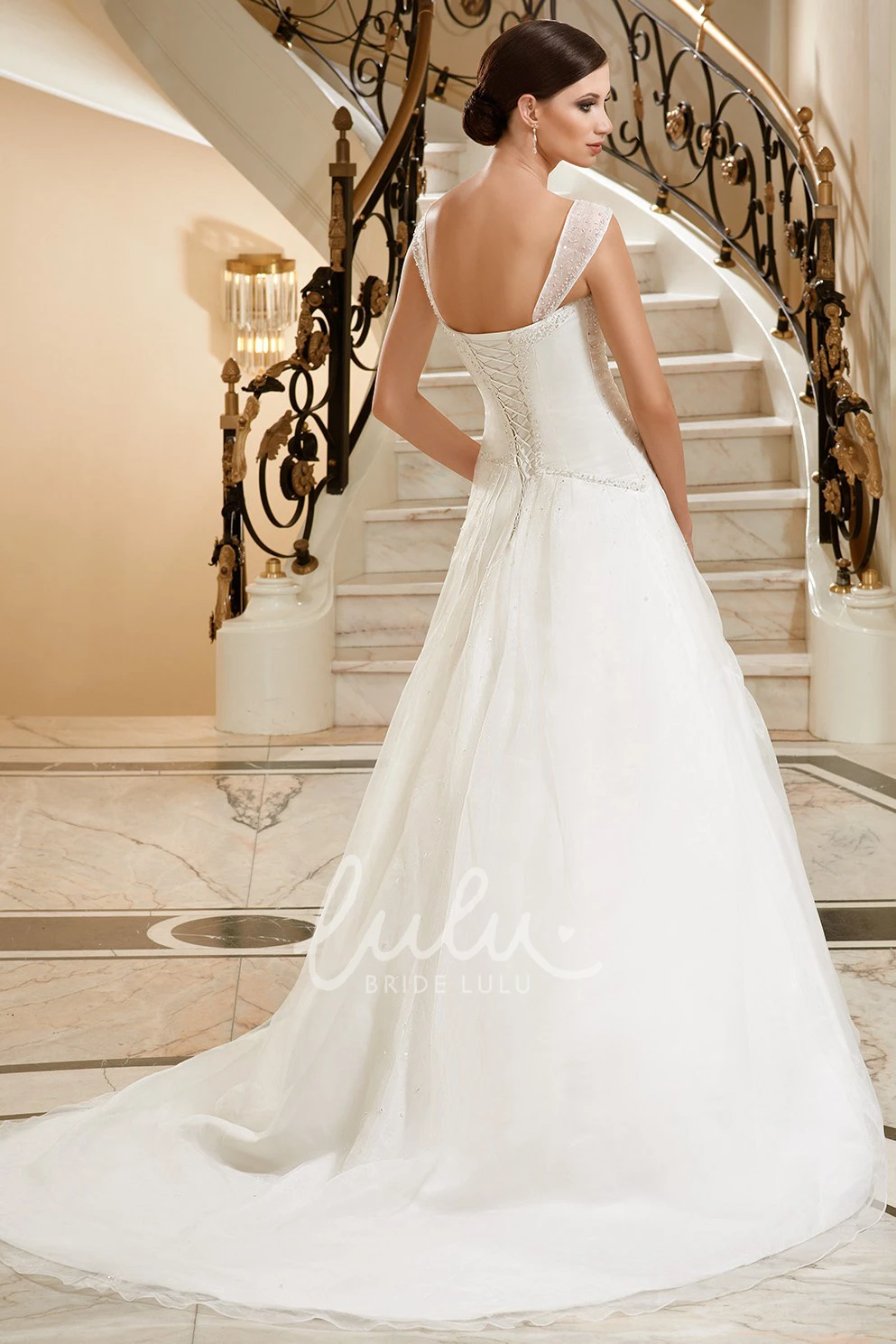 Beaded A-Line Tulle & Satin Wedding Dress with Draping Elegant Sleeveless Gown