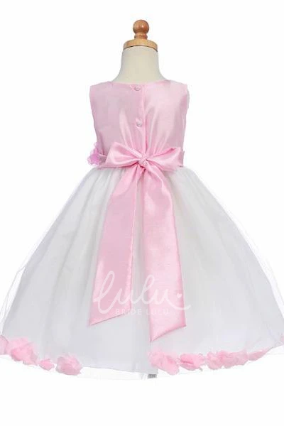 Floral Tulle Tea-Length Flower Girl Dress Flowy Beach Dress