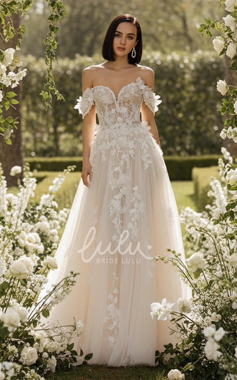 Elegant Lace Wedding Dress with Off the Shoulder Sleeves Wedding Dress Romantic A-Line Bridal Gown