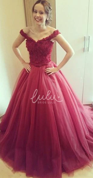 Lace Applique Off-Shoulder Prom Dress with Princess Style