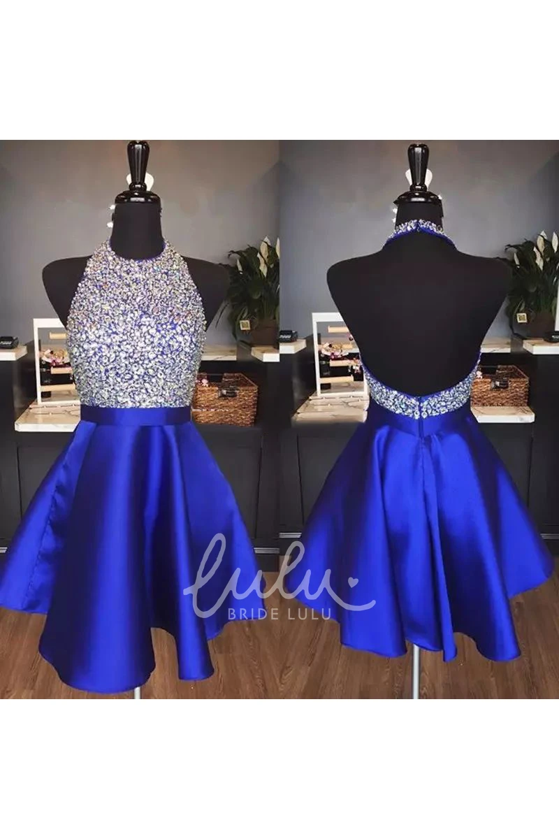 Halter A-line Mini Dress with Beading and Ruffles Homecoming Dress