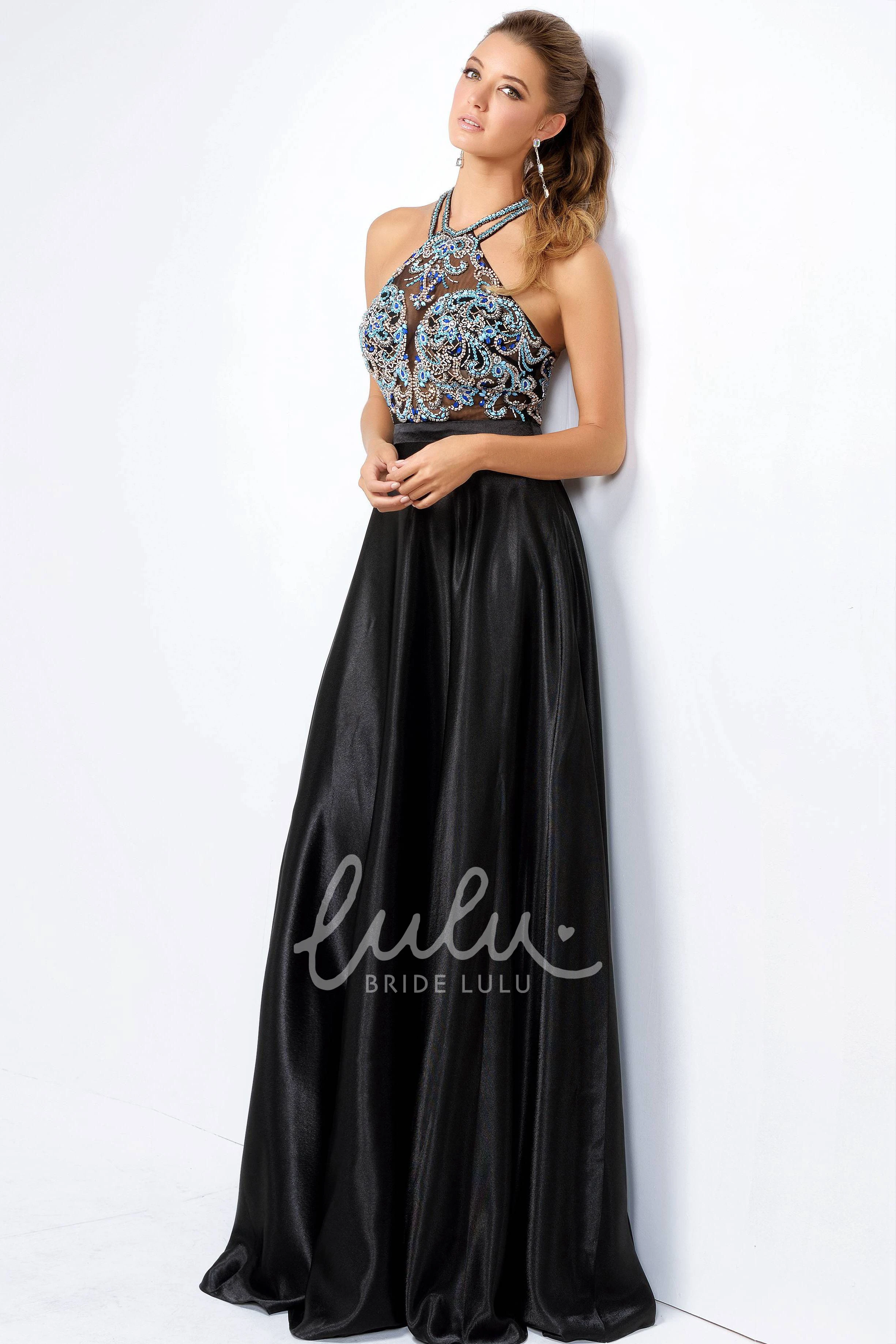 Halter Sleeveless A-Line Satin Dress with Beading Unique Bridesmaid Dress