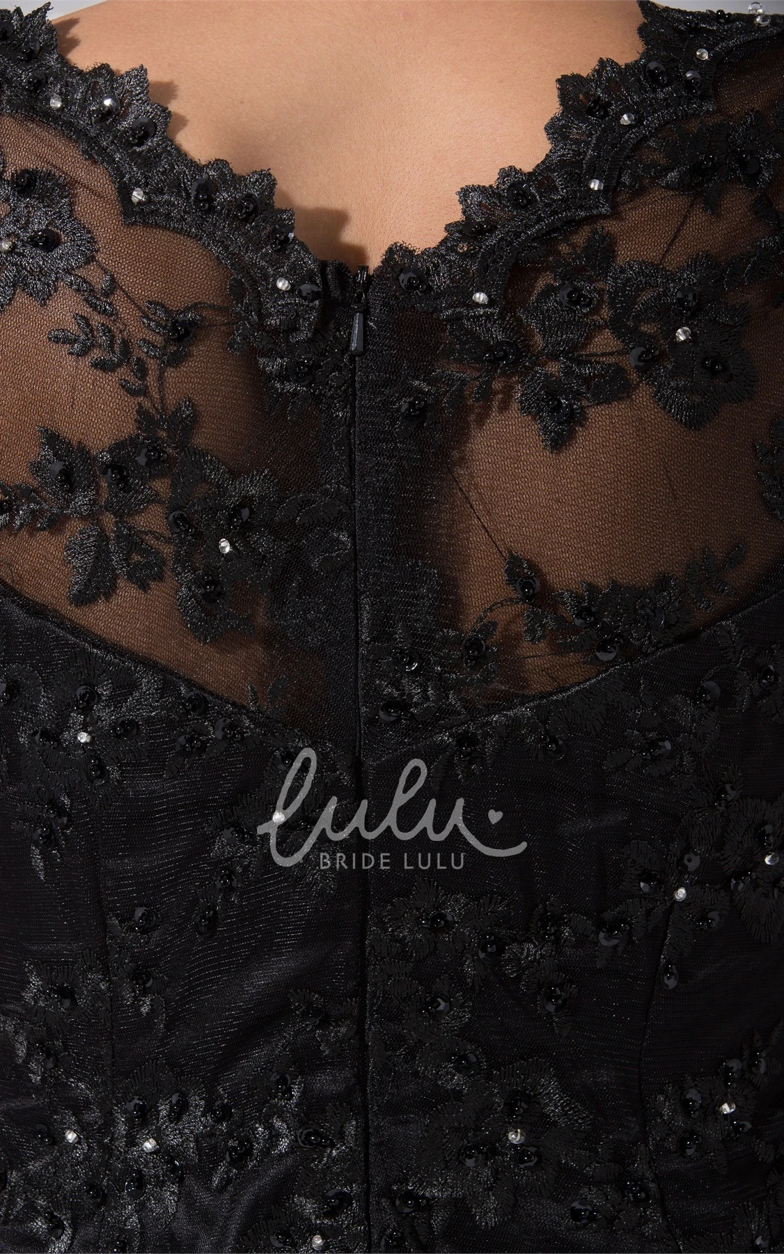 Appliqued and Beaded Queen-Anne Evening Dress with Plunging Neckline Elegant Formal Dress