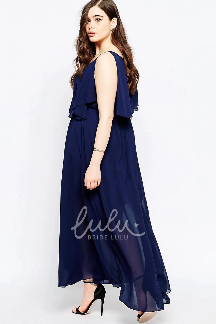 Ankle-Length Sleeveless Chiffon Bridesmaid Dress with Pleats and V-Neck