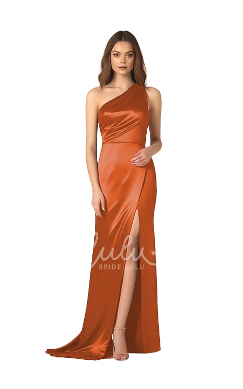 One-Shoulder Satin Bridesmaid Dress with Front Split Ethereal & Unique