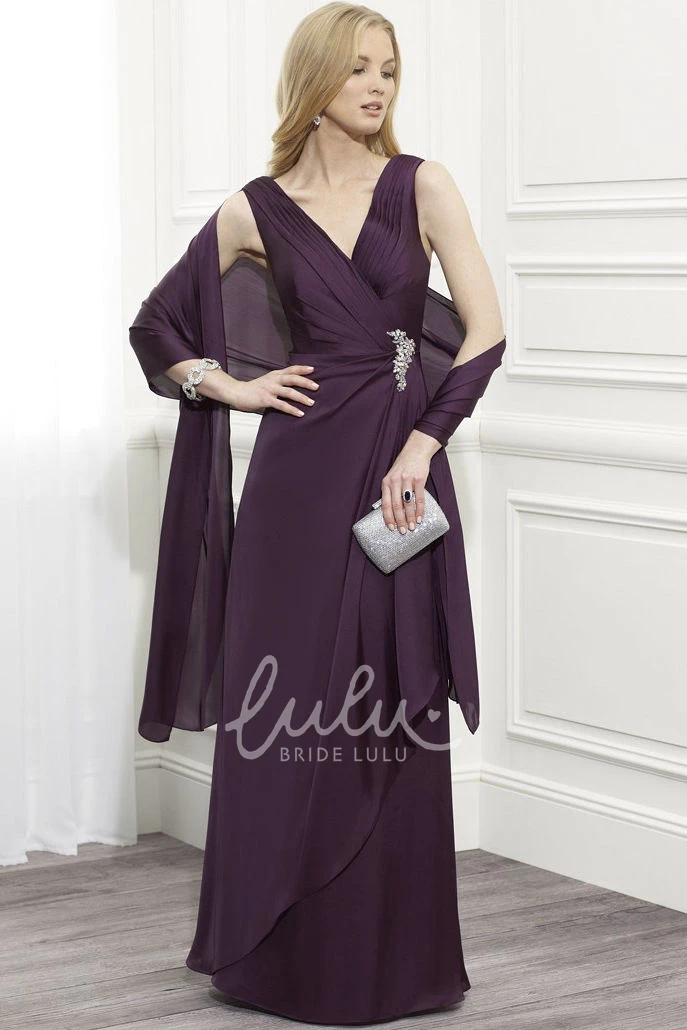 Chiffon Mother Of The Bride Dress with Cape Sleeveless V-Neck Draped