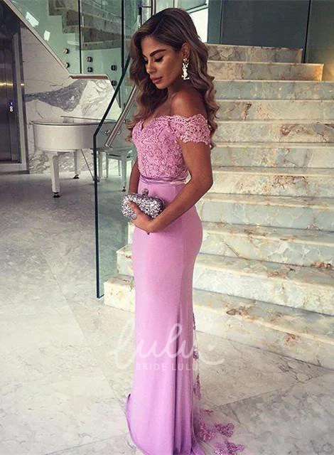 Lace Applique Mermaid Prom Dress Off-Shoulder Sweep Train Elegant Women's