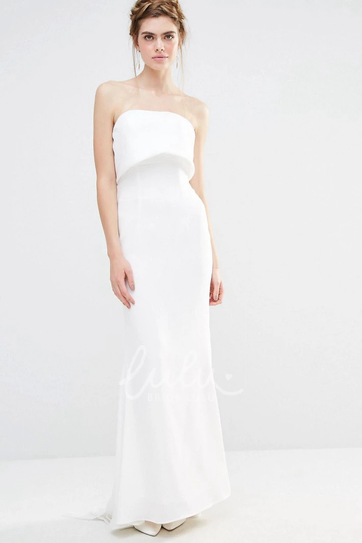 Strapless Chiffon Sheath Wedding Dress with Bow Flowy Bridal Gown