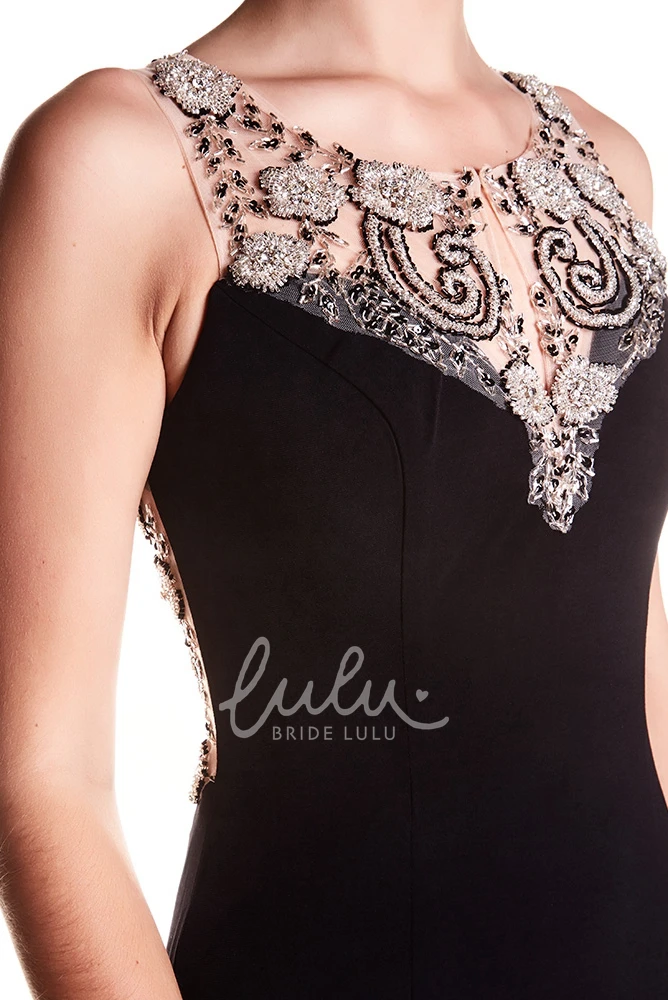 Sheath Chiffon Prom Dress with Beading Illusion Back and Floor-Length Hemline