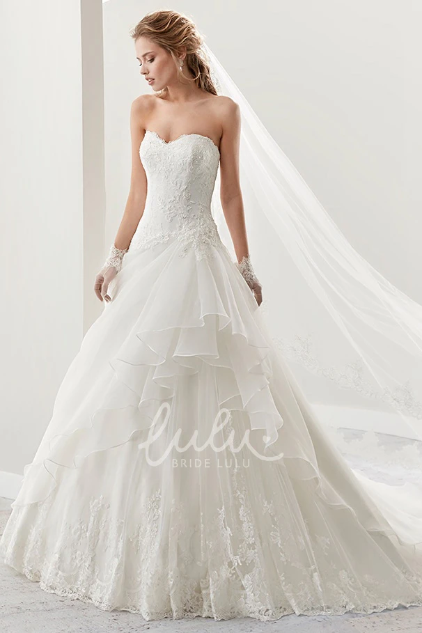 Lace Sweetheart A-Line Bridal Dress with Asymmetrical Ruffles and Lace-Up Back