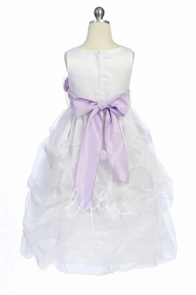 Organza & Satin Tea-Length Flower Girl Dress with Ruched Design