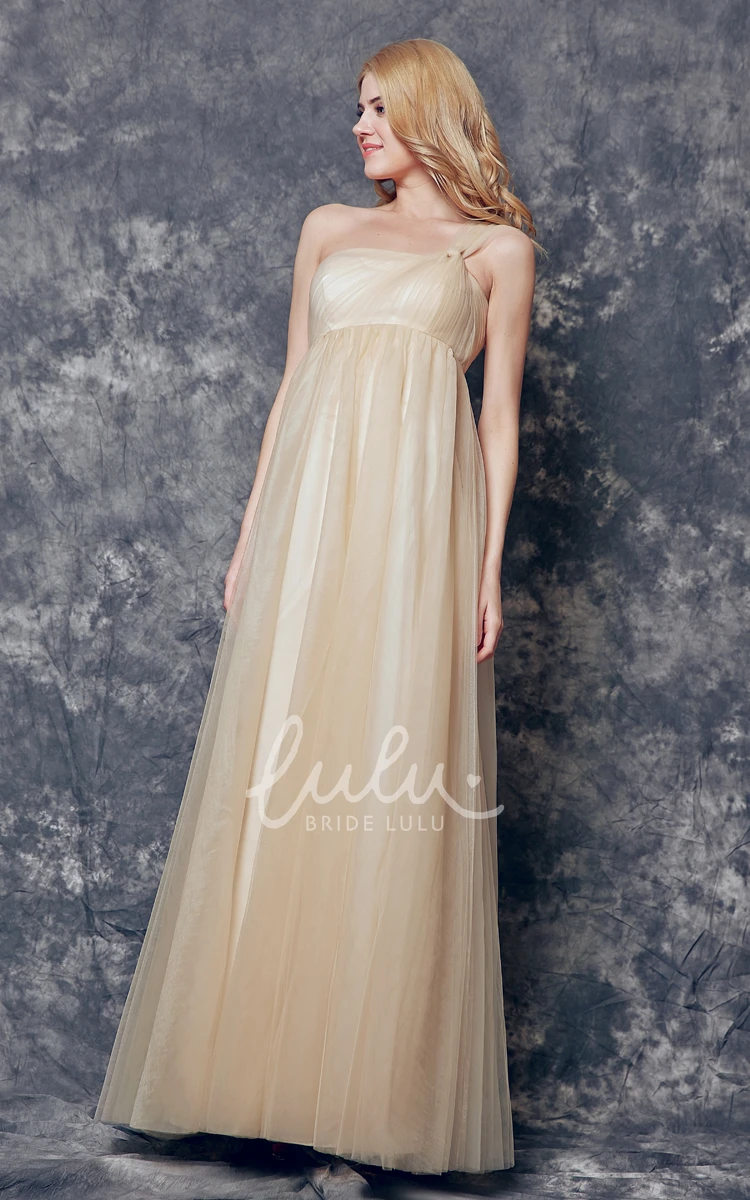 Pleated One Shoulder Tulle Bridesmaid Dress with Flowy Skirt