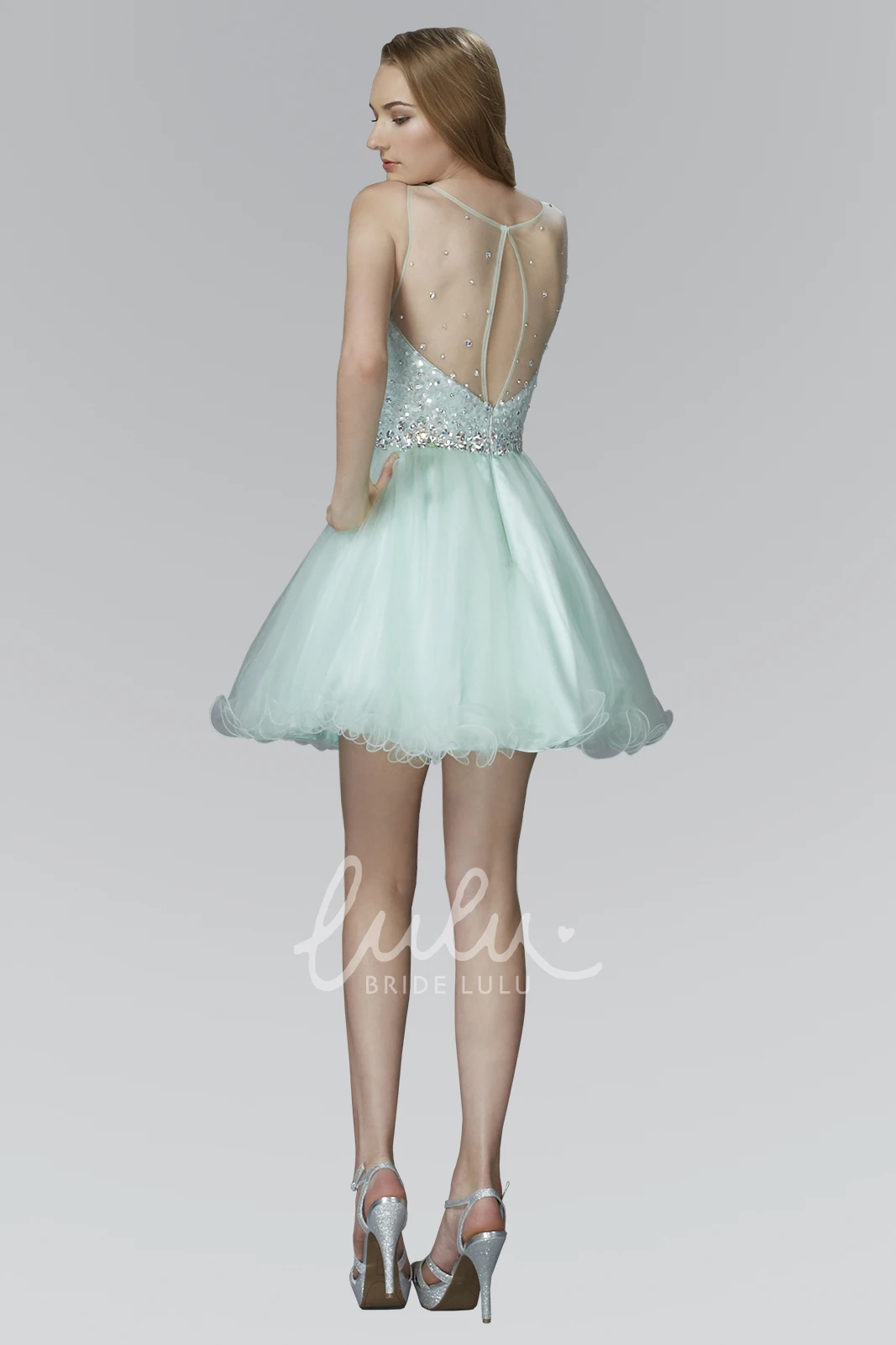 Sleeveless Tulle A-Line Dress with Sequins and Ruffles Formal Dress