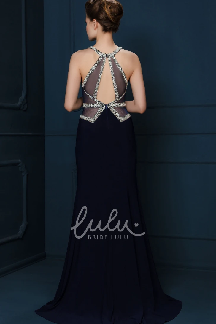 Sleeveless Beaded Chiffon Evening Dress Scoop Neck Formal Dress