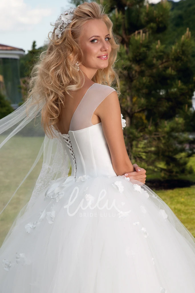 Floral Tulle Wedding Dress with Beading and Corset Back Long Elegant Beaded Corset Floral Tulle Wedding Dress