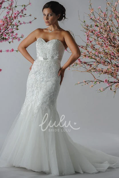 Mermaid Bridal Gown with Lace Top and Satin Sash Wedding Dress