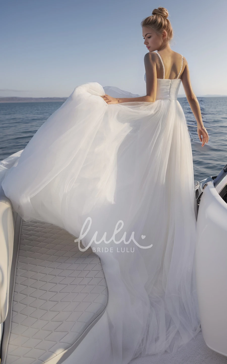 Modern Spaghetti Elopement Sweetheart Wedding Dress with Ruching Front Slit