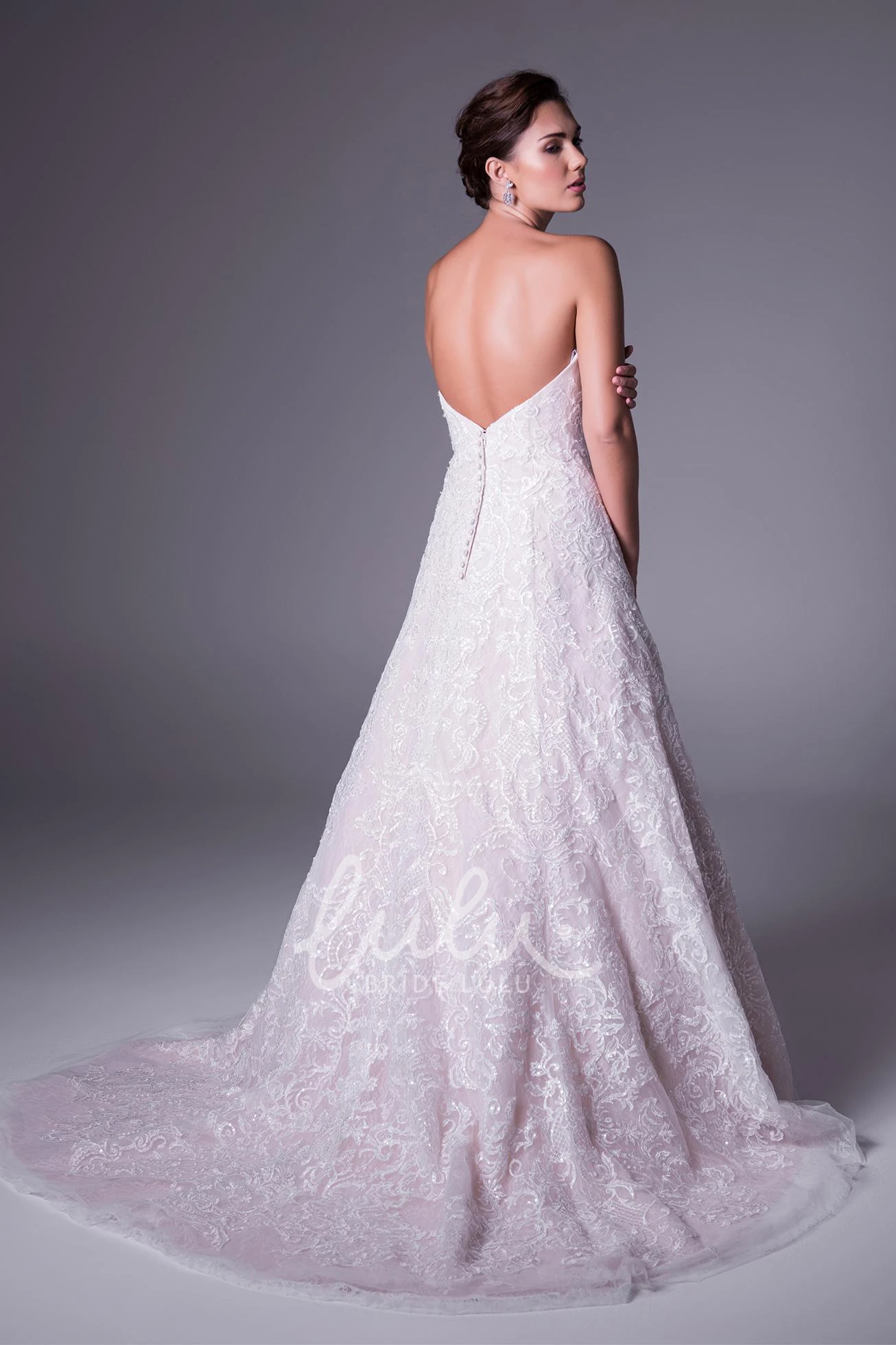 Lace A-Line Wedding Dress with Beading Strapless Deep-V Back Elegant