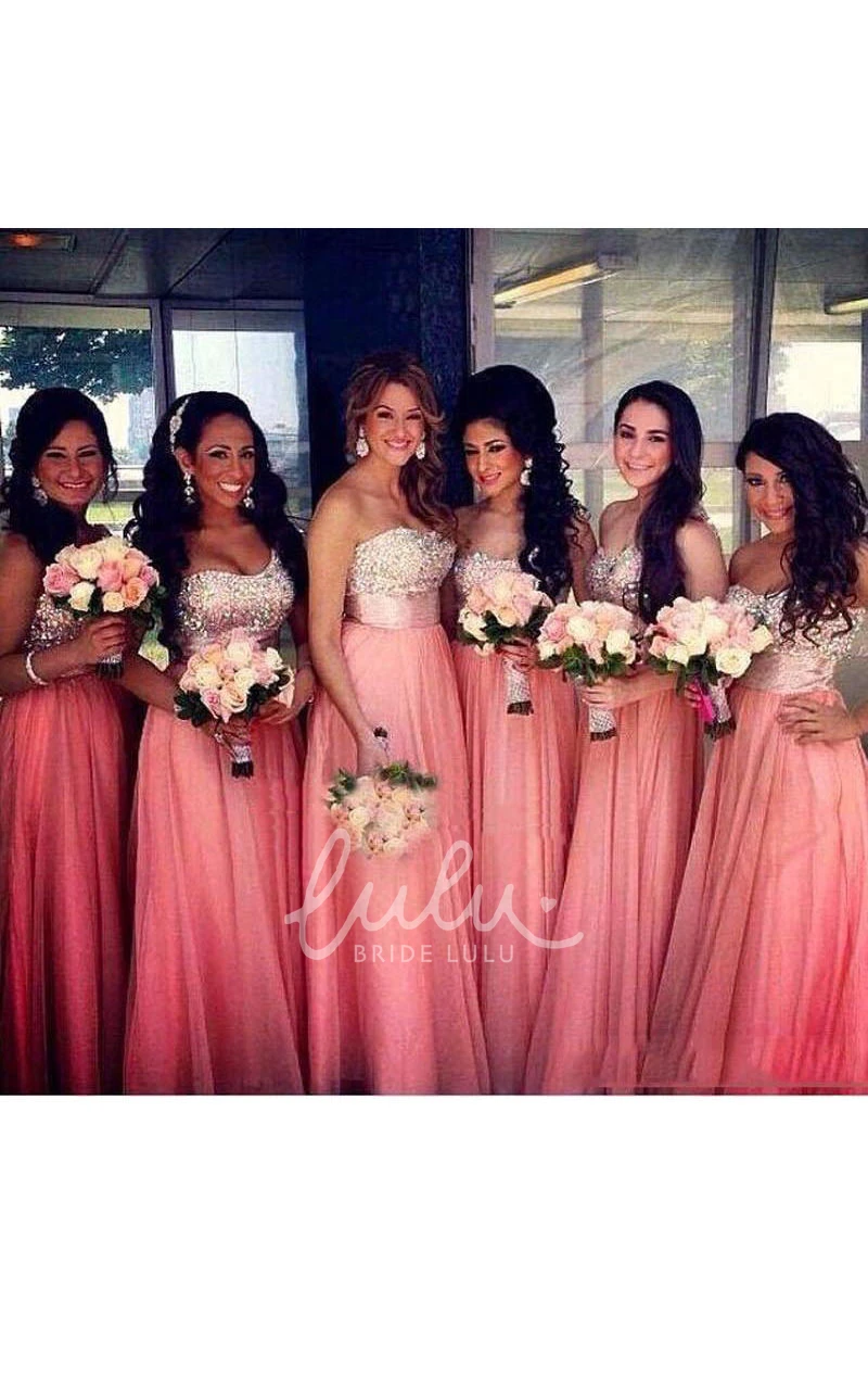 Maxi A-line Chiffon Dress with Sweetheart Neckline and Beading