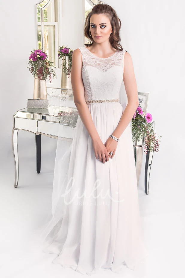 Plus Size Jeweled Chiffon Wedding Dress with Corset Back Sleeveless Floor-Length Sheath