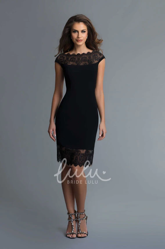 Knee-Length Lace Illusion Pencil Dress with Bateau Neckline in Jersey Fabric